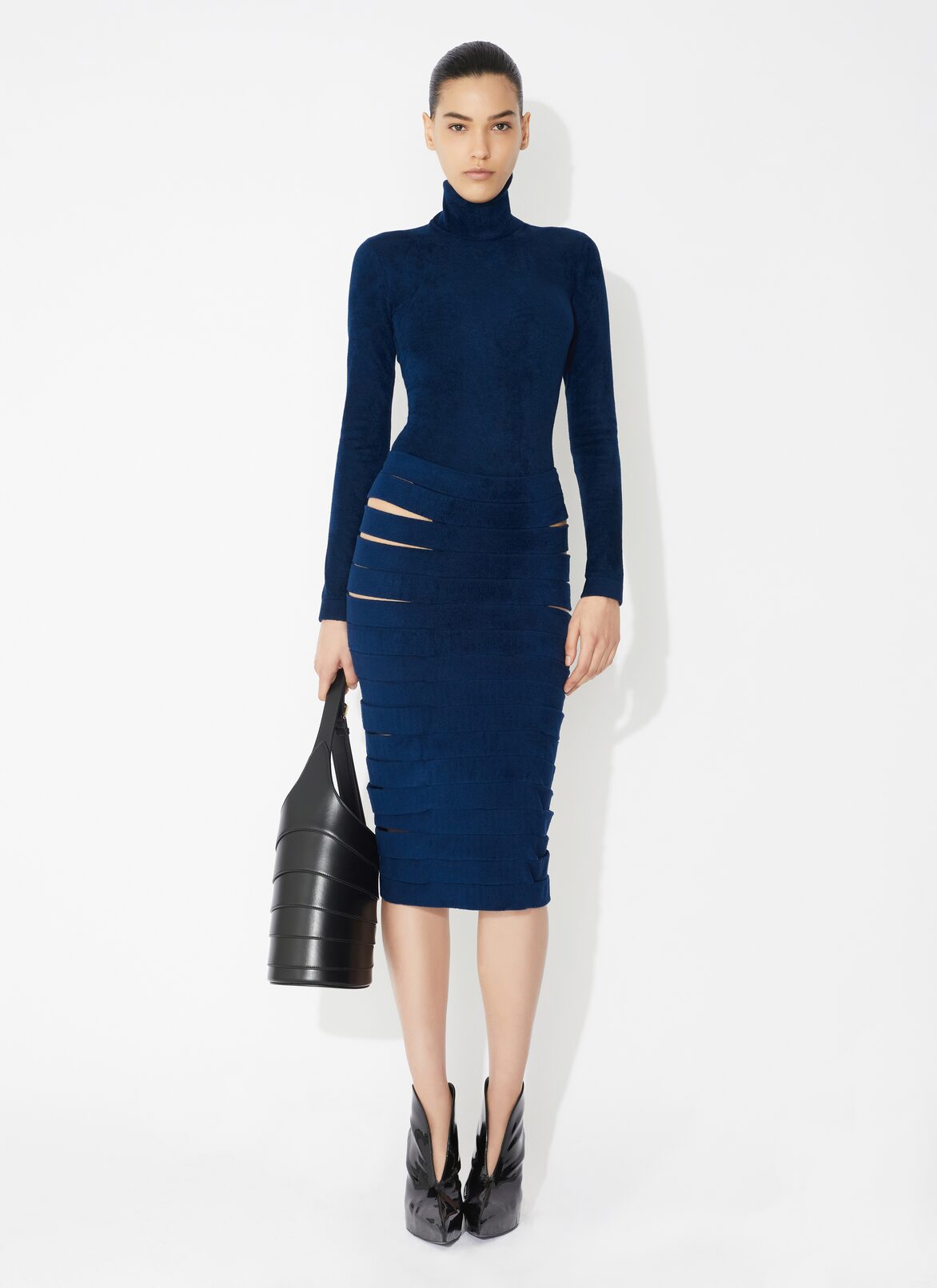 Velvet highneck body ALAÏA BLUE VELVET HIGHNECK BODY